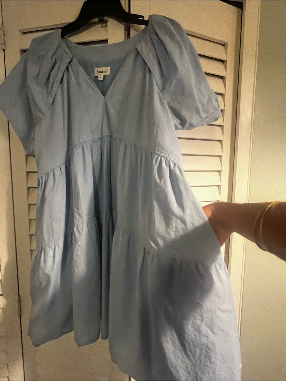 &Merci Light Blue Tiered Cotton Dress with Puff Sleeves Pockets ! M